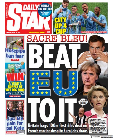 Daily Star (UK) Newspaper Front Page for 26 April 2021