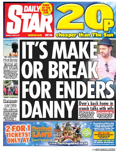Daily Star (UK) Newspaper Front Page for 26 June 2017