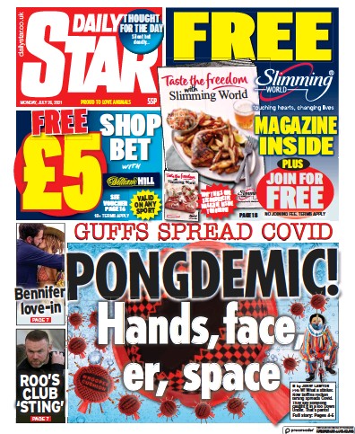 Daily Star (UK) Newspaper Front Page for 26 July 2021