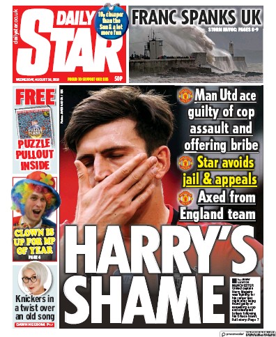 Daily Star (UK) Newspaper Front Page for 26 August 2020