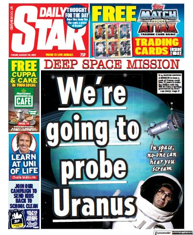 Daily Star (UK) Newspaper Front Page for 26 August 2022