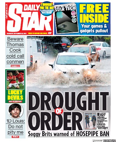 Daily Star (UK) Newspaper Front Page for 26 September 2019