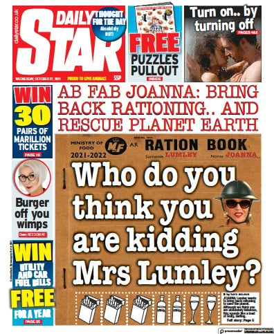 Daily Star (UK) Newspaper Front Page for 27 October 2021