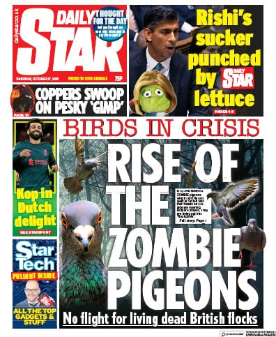 Daily Star (UK) Newspaper Front Page for 27 October 2022