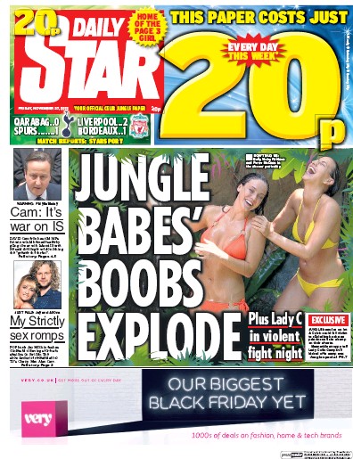 Daily Star (UK) Newspaper Front Page for 27 November 2015