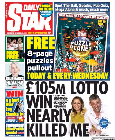 Daily Star Newspaper Front Page for 27 November 2019