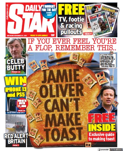 Daily Star (UK) Newspaper Front Page for 27 November 2021