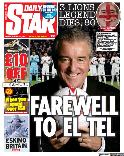 Daily Star (UK) Newspaper Front Page for 27 November 2023