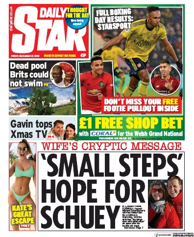 Daily Star (UK) Newspaper Front Page for 27 December 2019