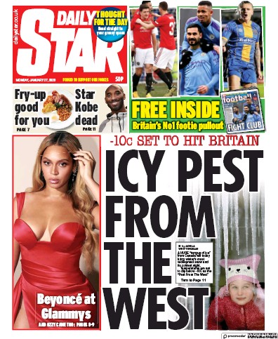 Daily Star Newspaper Front Page for 27 January 2020