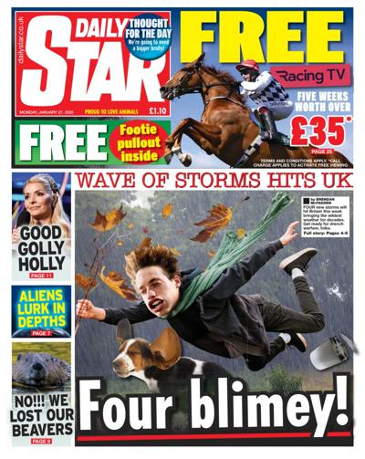 Daily Star (UK) Newspaper Front Page for 27 January 2025