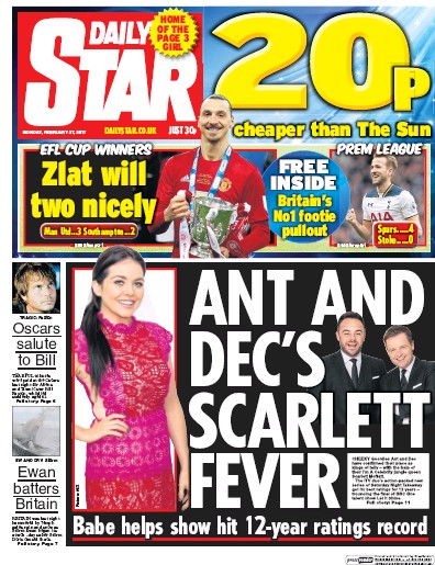 Daily Star Newspaper Front Page for 27 February 2017