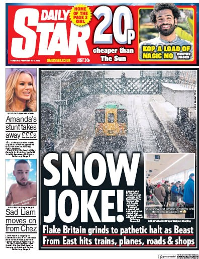 Daily Star Newspaper Front Page for 27 February 2018