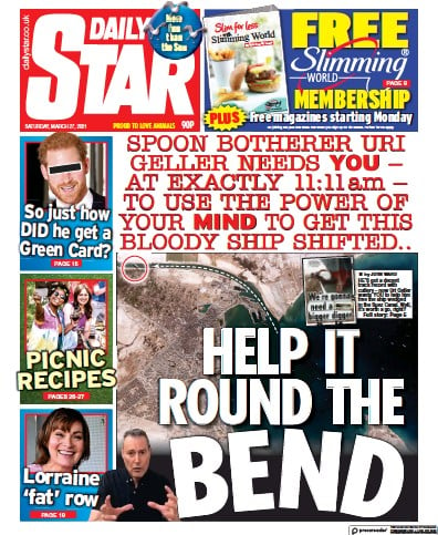 Daily Star (UK) Newspaper Front Page for 27 March 2021