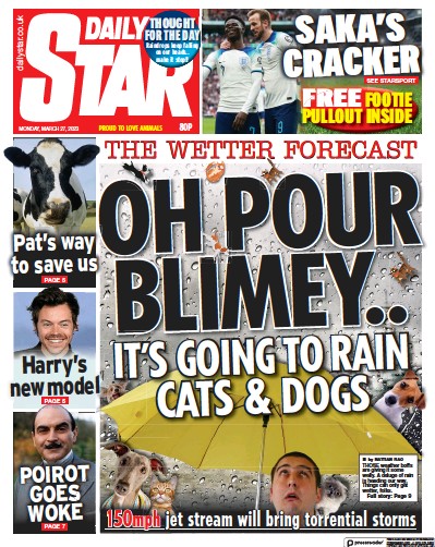 Daily Star (UK) Newspaper Front Page for 27 March 2023