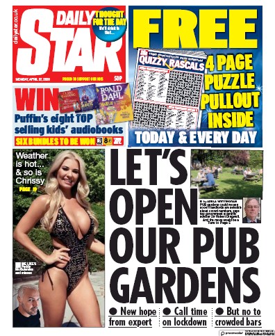Daily Star Newspaper Front Page for 27 April 2020
