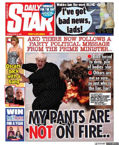 Daily Star (UK) Newspaper Front Page for 27 April 2021