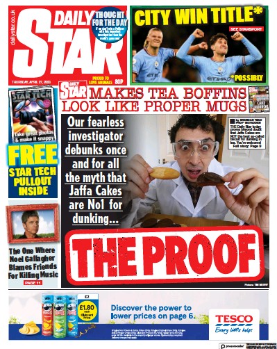 Daily Star (UK) Newspaper Front Page for 27 April 2023
