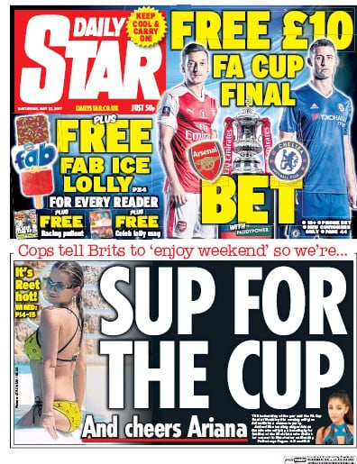 Daily Star (UK) Newspaper Front Page for 27 May 2017
