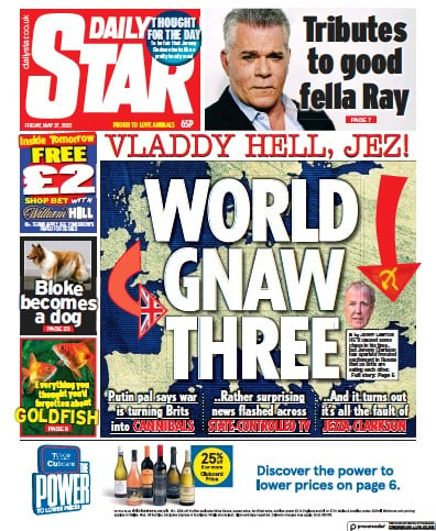 Daily Star (UK) Newspaper Front Page for 27 May 2022