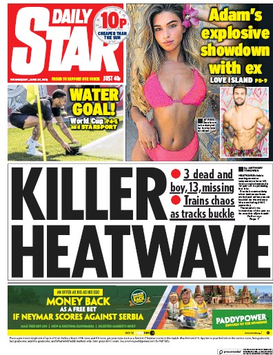 Daily Star Newspaper Front Page for 27 June 2018