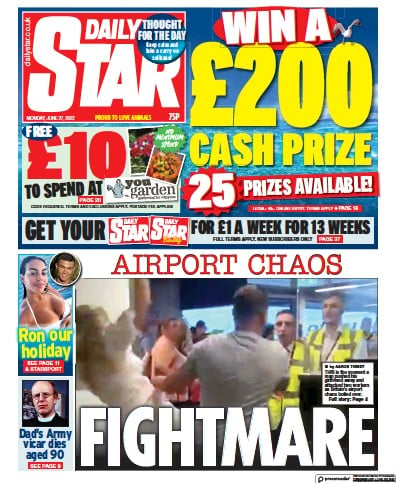 Daily Star (UK) Newspaper Front Page for 27 June 2022