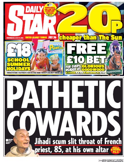 Daily Star Newspaper Front Page for 27 July 2016