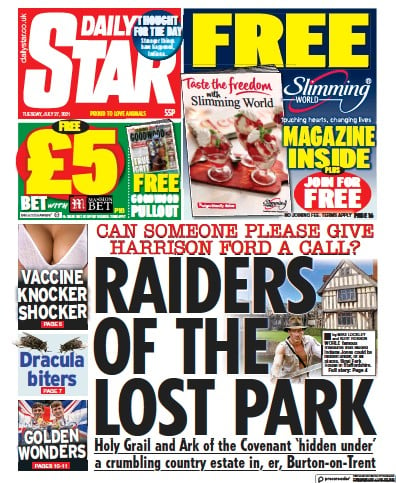 Daily Star (UK) Newspaper Front Page for 27 July 2021