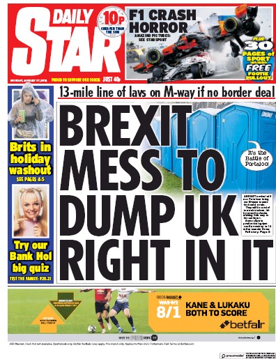 Daily Star Newspaper Front Page for 27 August 2018