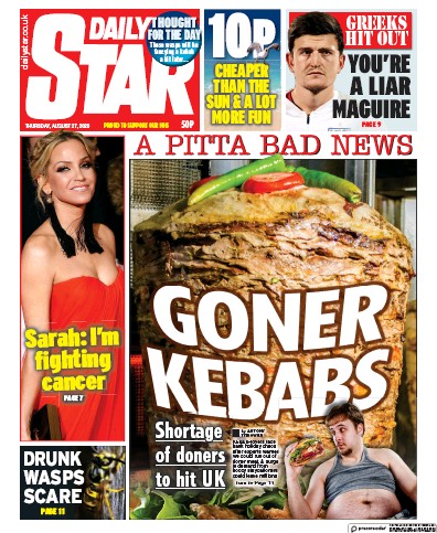 Daily Star Newspaper Front Page for 27 August 2020