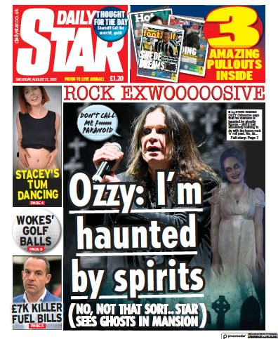 Daily Star (UK) Newspaper Front Page for 27 August 2022