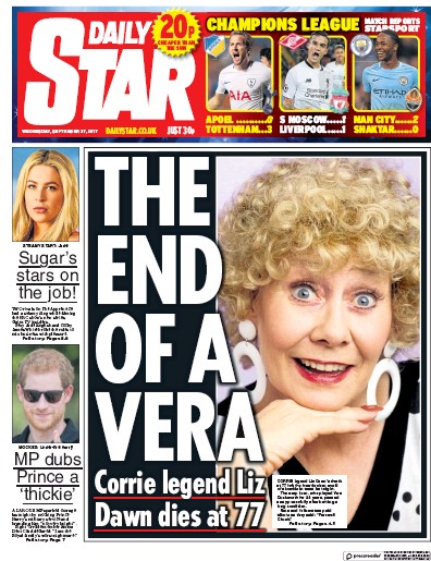 Daily Star Newspaper Front Page for 27 September 2017
