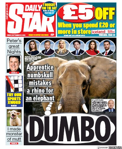 Daily Star Newspaper Front Page for 27 September 2019