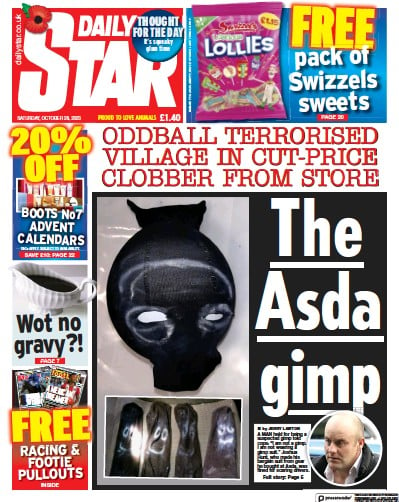Daily Star (UK) Newspaper Front Page for 28 October 2023