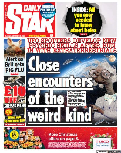 Daily Star (UK) Newspaper Front Page for 28 November 2023
