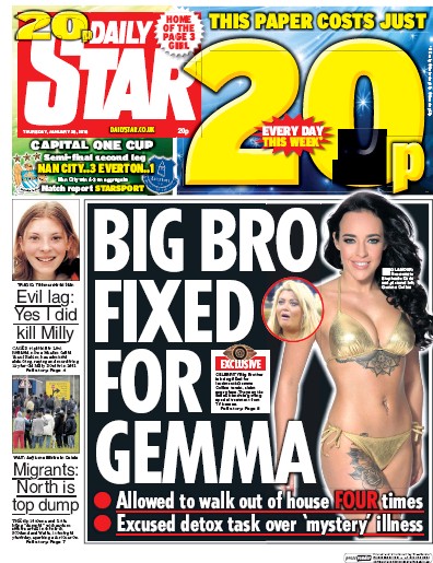 Daily Star Newspaper Front Page for 28 January 2016