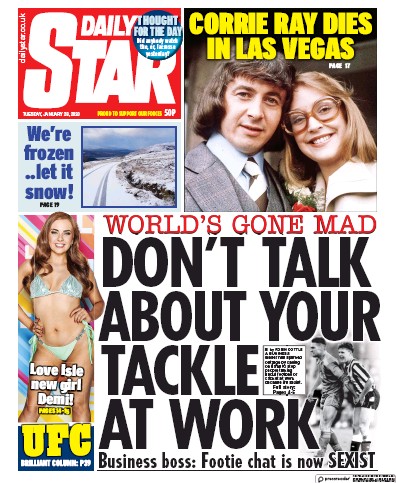 Daily Star (UK) Newspaper Front Page for 28 January 2020