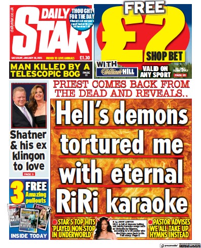 Daily Star (UK) Newspaper Front Page for 28 January 2023