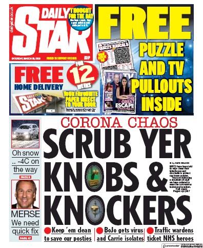 Daily Star Newspaper Front Page for 28 March 2020