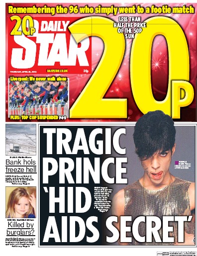Daily Star Newspaper Front Page for 28 April 2016