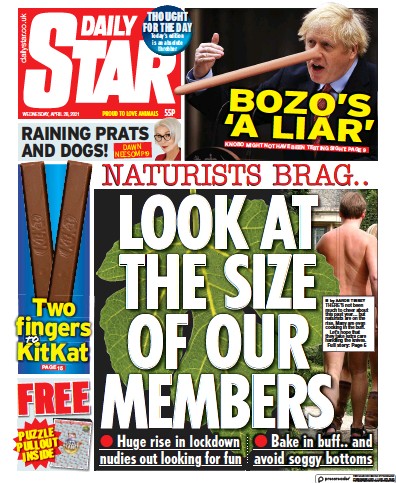Daily Star (UK) Newspaper Front Page for 28 April 2021