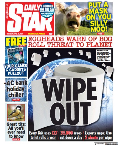 Daily Star (UK) Newspaper Front Page for 28 April 2022