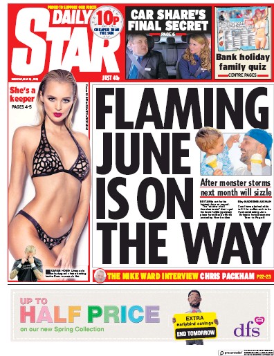 Daily Star (UK) Newspaper Front Page for 28 May 2018