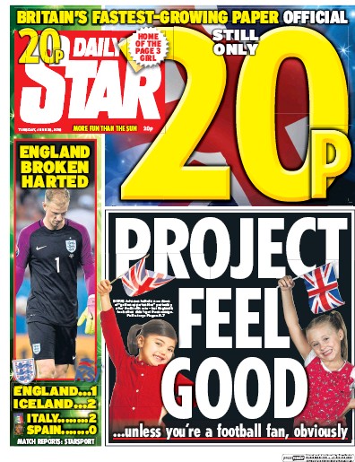 Daily Star Newspaper Front Page for 28 June 2016