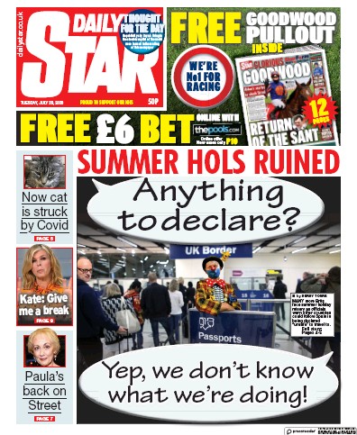 Daily Star Newspaper Front Page for 28 July 2020