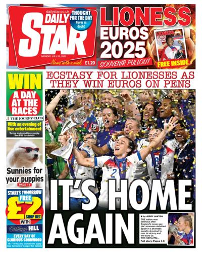 Daily Star (UK) Newspaper Front Page for 28 July 2025