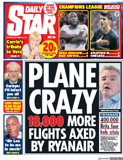 Daily Star Newspaper Front Page for 28 September 2017