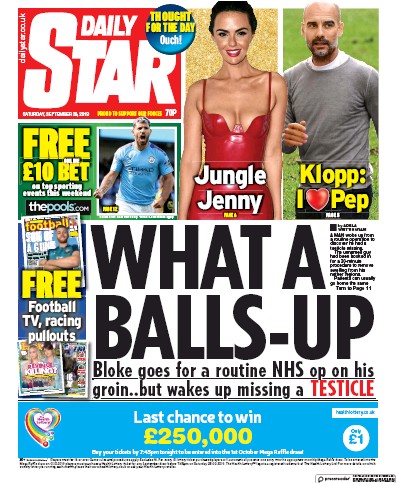Daily Star (UK) Newspaper Front Page for 28 September 2019
