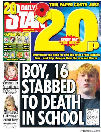 Daily Star (UK) Newspaper Front Page for 29 October 2015