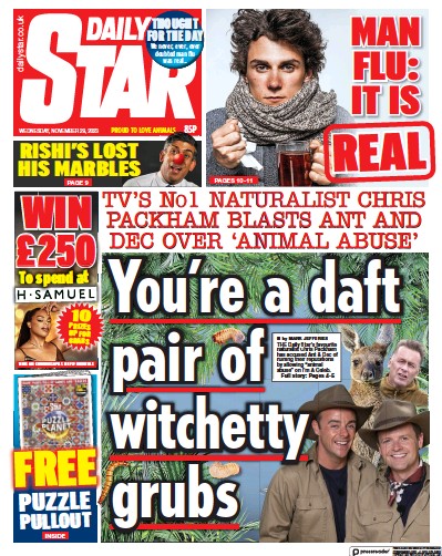 Daily Star (UK) Newspaper Front Page for 29 November 2023